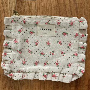Sezane Floral Canvas Pouch with Zipper